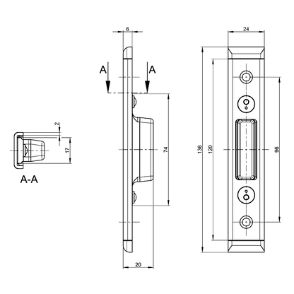 GU Deadbolt Keep U24 x 6mm With 12mm Axis To Suit Secury Panic E