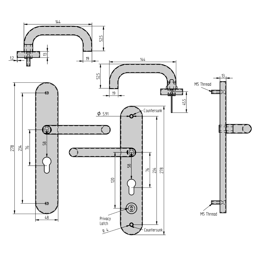 HOOPLY 918901 Stainless Steel Container Door Handle With Return To Door Lever
