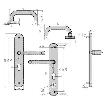 HOOPLY 918901 Stainless Steel Container Door Handle With Return To Door Lever