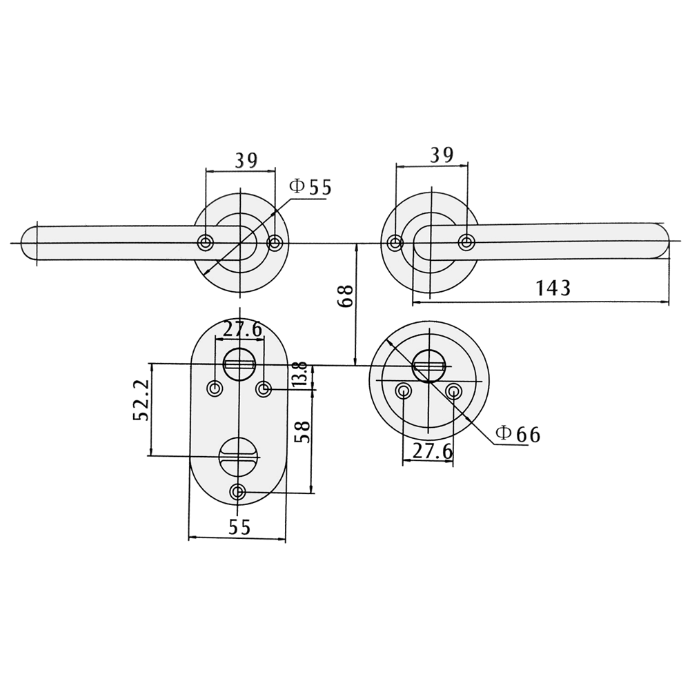 HOOPLY FT09 Lever Handle On Rose & Escutcheon Set with Thumbturn