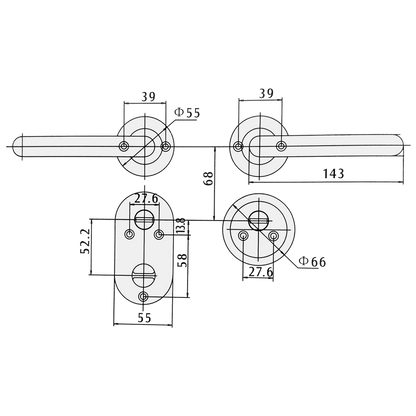 HOOPLY FT09 Lever Handle On Rose & Escutcheon Set with Thumbturn