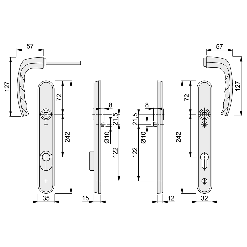 HOPPE Door Furniture PAS24 Atlanta 92mm Centres 122mm Screw Centres