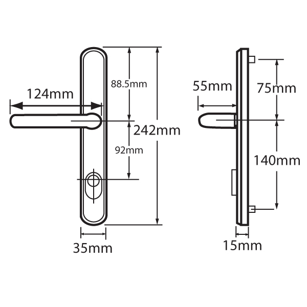 HOPPE Door Furniture PAS24 Altanta 92mm Centres 215mm Screw Centres
