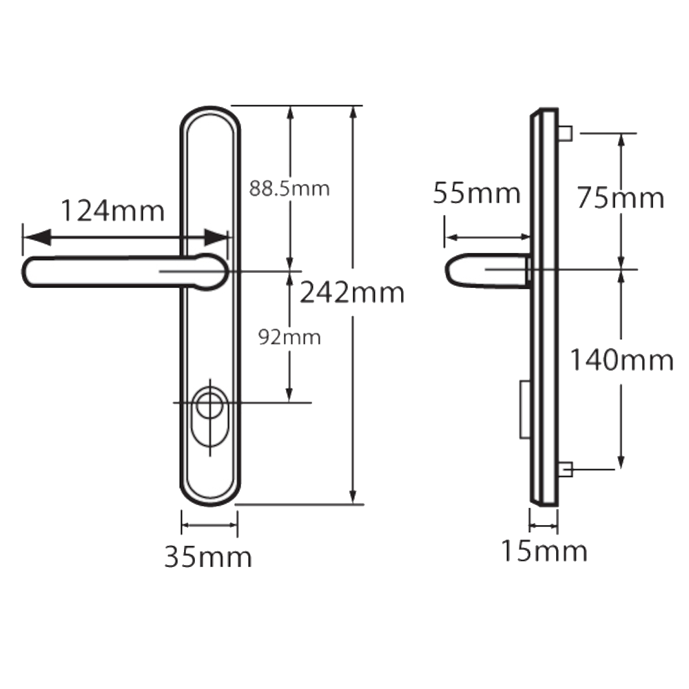 HOPPE Door Furniture PAS24 Altanta 92mm Centres 215mm Screw Centres