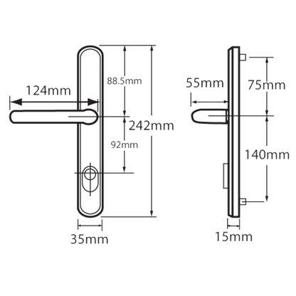 HOPPE Door Furniture PAS24 Altanta 92mm Centres 215mm Screw Centres