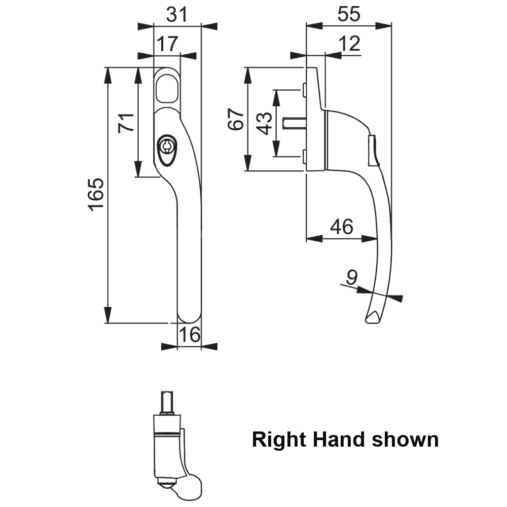 HOPPE Cranked Espag Handle AR722-7/040