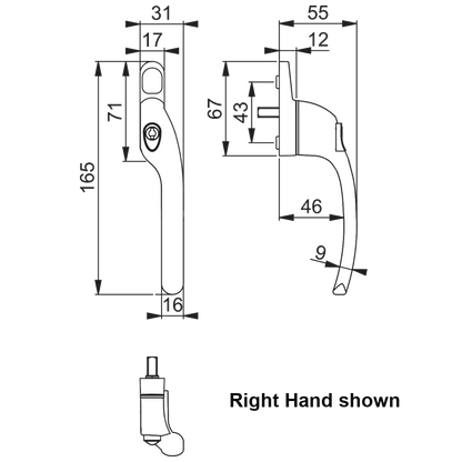 HOPPE Cranked Espag Handle AR722-7/040