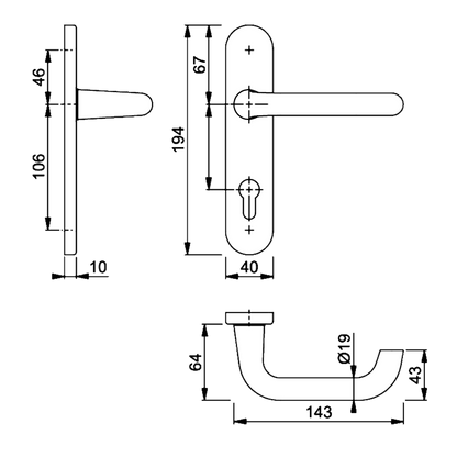 HOPPE Paris 72PZ Euro Profile Lever Handle On Short Backplate 138S/2600