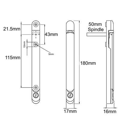 JACKLOC Inline Espag Handle With 50mm Spindle