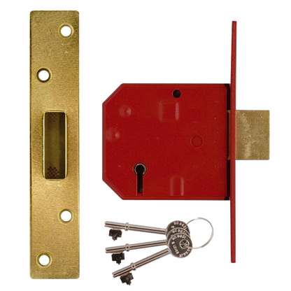 UNION 2134E BS 5 Lever Deadlock 80mm Keyed To Differ Pro - Polished Lacquered Brass