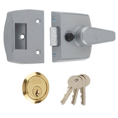 ERA 1430 & 1450 Non-Deadlocking Nightlatch 40mm Grey Case Cyl - Polished Brass