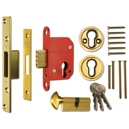 ERA 233 Fortress BS Euro Keyless Egress Key & Turn Deadlock With Cylinder 64mm Keyed to Differ - Polished Brass