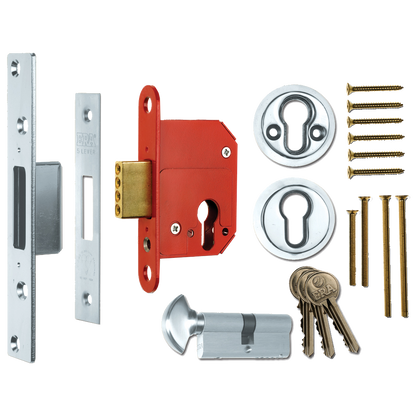 ERA 233 Fortress BS Euro Keyless Egress Key & Turn Deadlock With Cylinder 64mm Keyed to Differ - Satin Chrome