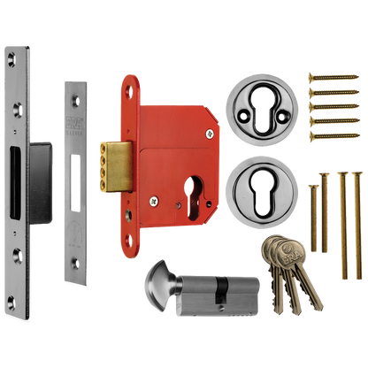 ERA 333 Fortress BS Euro Key & Turn Deadlock With Cylinder 76mm - Satin Chrome