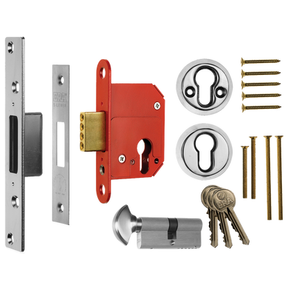 ERA 233 Fortress BS Euro Keyless Egress Key & Turn Deadlock With Cylinder 64mm PC Keyed to Differ - Chrome Plated
