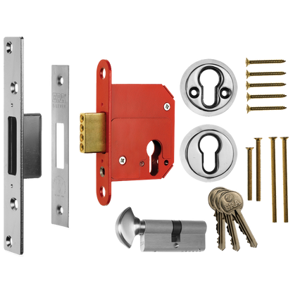 ERA 333 Fortress BS Euro Key & Turn Deadlock With Cylinder 76mm PC Keyed To Differ - Chrome Plated
