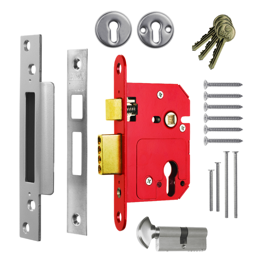 ERA 234 Fortress BS Euro Keyless Egress Key & Turn Sashlock With Cylinder 64mm PC Keyed to Differ - Chrome Plated