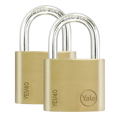 YALE Essential Standard Open Shackle Padlock 40mm Keyed Alike YE1/40/122/2 Pack - Brass