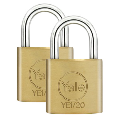 YALE Essential Standard Open Shackle Padlock 20mm Keyed Alike YE1/20/111/2 Pack - Brass