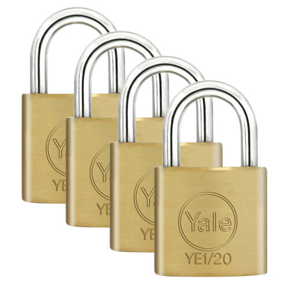YALE Essential Standard Open Shackle Padlock 20mm Keyed Alike YE1/20/111/4 Pack - Brass
