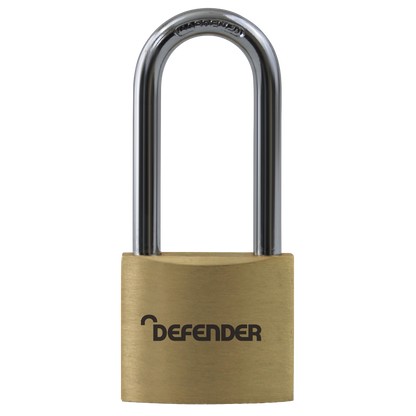 DEFENDER Brass Long Shackle Padlock 40mm Keyed To Differ Long Shackle - Steel
