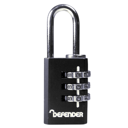 DEFENDER Black Diecast Combination Padlock 20mm - Black