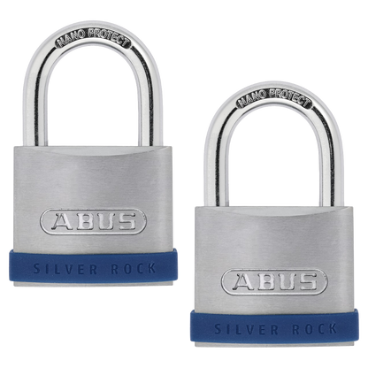ABUS Silver Rock 5 Open Shackle Padlock 50mm Keyed Alike Pro Twin Pack - Stainless Steel Effect