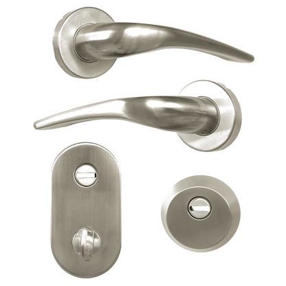 HOOPLY FT09 Lever Handle On Rose & Escutcheon Set with Thumbturn Left Hand - Satin Nickel