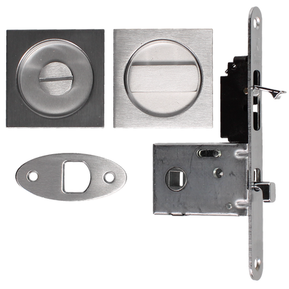 BONAITI SERRATURE Easy Kit Square With G500T To Suit WC Sliding Door Satin Chrome