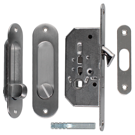 BONAITI SERRATURE Classic WC Sliding Door Hook Lock B2N Oval Satin Chrome