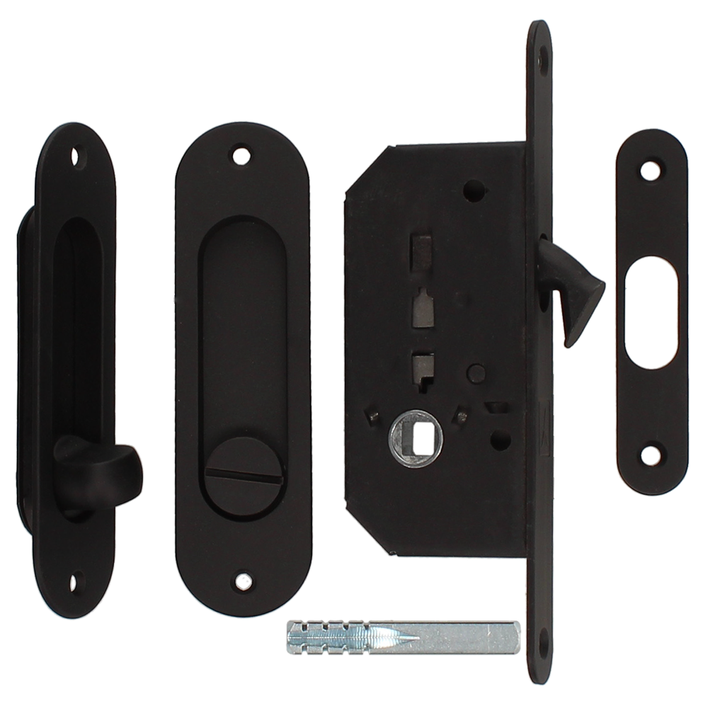 BONAITI SERRATURE Classic WC Sliding Door Hook Lock B2N Oval Black - Matt Black