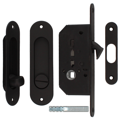 BONAITI SERRATURE Classic WC Sliding Door Hook Lock B2N Oval Black - Matt Black
