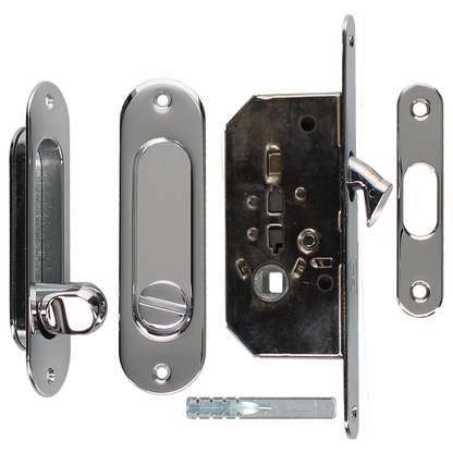 BONAITI SERRATURE Classic WC Sliding Door Hook Lock B2N Oval Polished Chrome