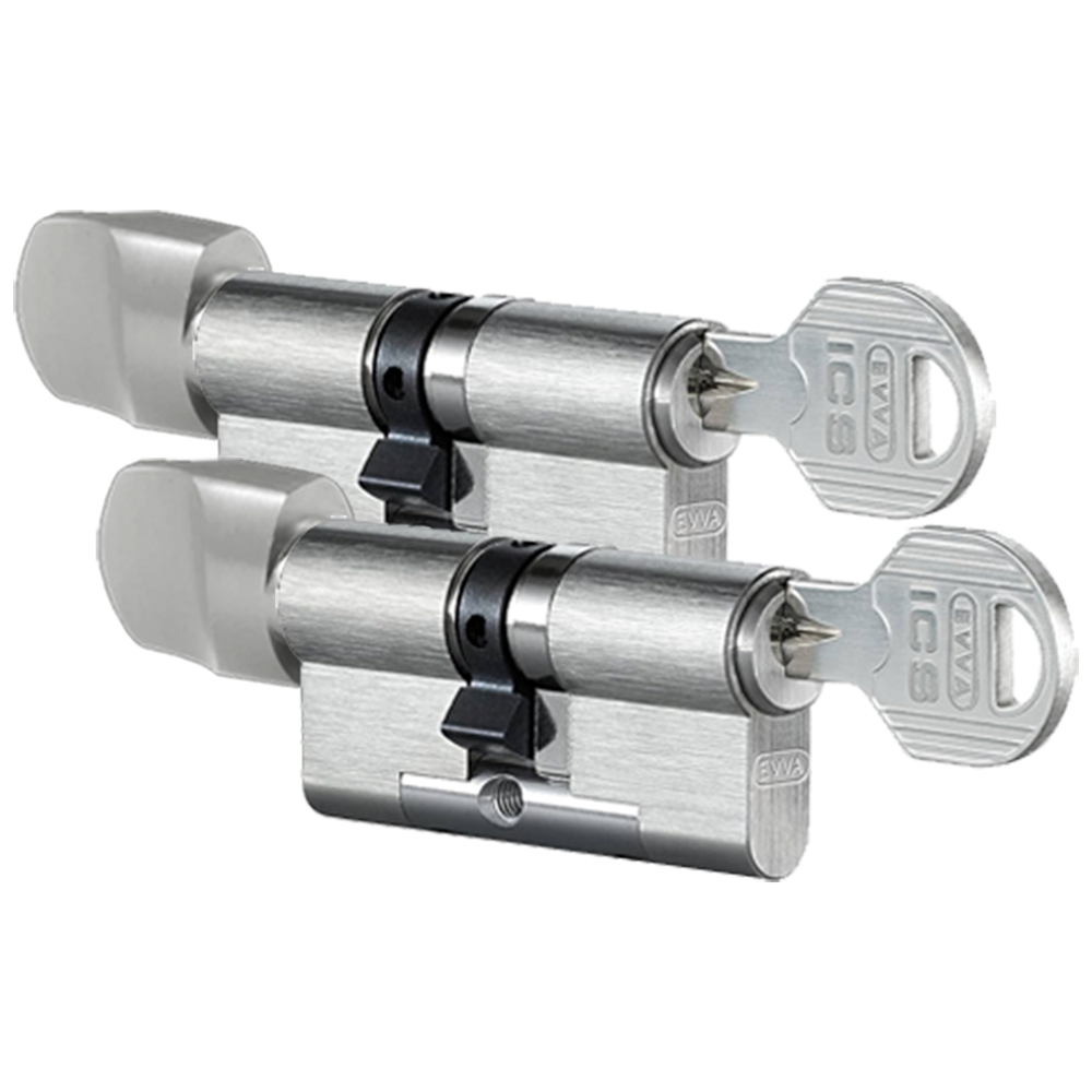 EVVA ICS Keyed Alike Pair KDZ Key & Turn Euro Cylinder 6 Keys TS007 3* 72mm 36-T36 31-10-T31 003EI - Nickel Plated
