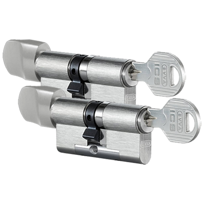 EVVA ICS Keyed Alike Pair KDZ Key & Turn Euro Cylinder 6 Keys TS007 3* 72mm 36-T36 31-10-T31 003EI - Nickel Plated