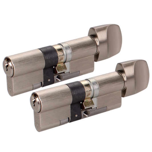 EVVA EPSnp Keyed Alike Pair KDZ Key & Turn Euro Cylinder 6 Keys TS007 3* 77mm 41-T36 36-10-T31 44BE1 - Nickel Plated