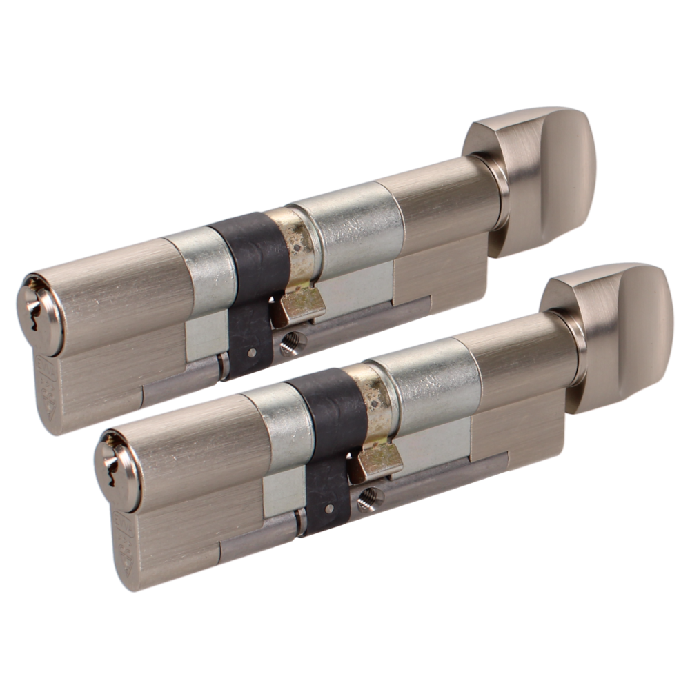 EVVA EPSnp Keyed Alike Pair KDZ Key & Turn Euro Cylinder 6 Keys TS007 3* 102mm 51-T51 46-10-T46 44BE1 - Nickel Plated