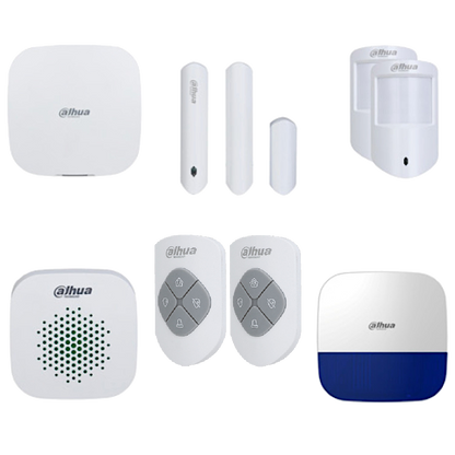 DAHUA Airshield Alarm Kit Including Hub, Internal Siren, External Siren, 2 x PIR and 1 x Magnetic Contact Plus 2 x Key Fobs - White