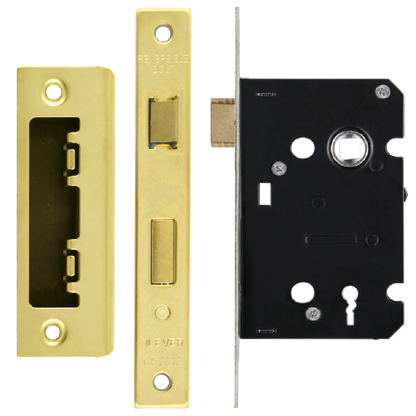 ERA Valiant 3 Lever Mortice Sashlock Square End 64mm Case Keyed to Differ - Polished Brass