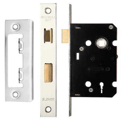 ERA Valiant 3 Lever Mortice Sashlock Square End 64mm Case Polished Keyed to Differ - Polished Stainless Steel