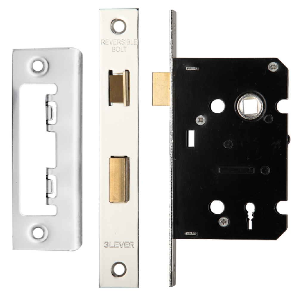 ERA Valiant 3 Lever Mortice Sashlock Square End 64mm Case Polished Keyed to Differ Display - Polished Stainless Steel