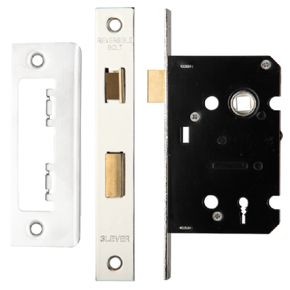 ERA Valiant 3 Lever Mortice Sashlock Square End 64mm Case Satin Keyed to Differ Display - Satin Stainless Steel