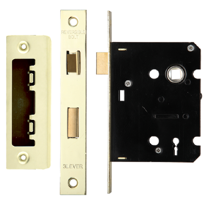 ERA Valiant 3 Lever Mortice Sashlock Square End 76mm Case Keyed to Differ Display - Polished Brass