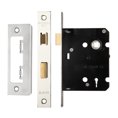 ERA Valiant 3 Lever Mortice Sashlock Square End 76mm Case Satin Keyed to Differ - Satin Stainless Steel