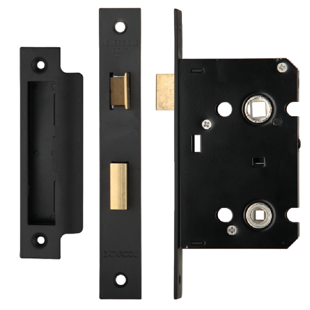 ERA Valiant Bathroom Lock Square End 64mm Case Matt - Matt Black