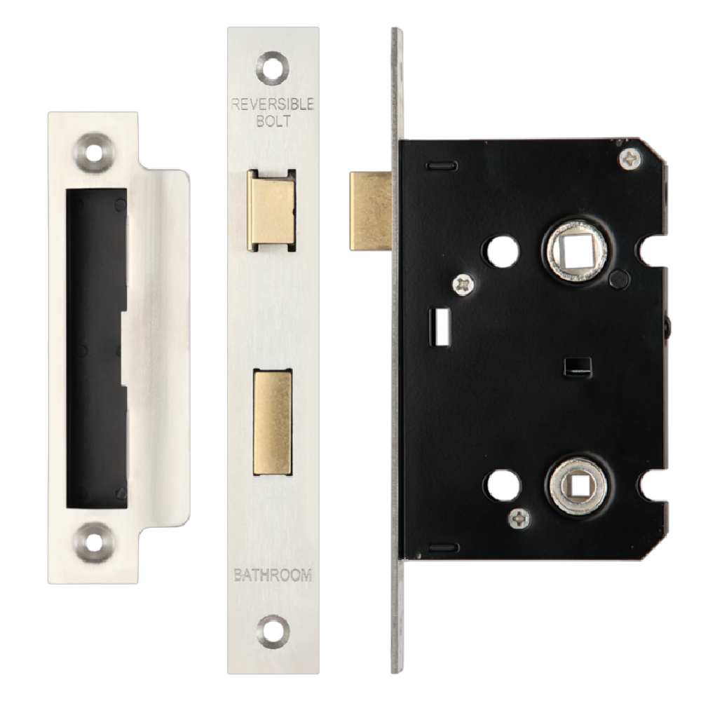 ERA Valiant Bathroom Lock Square End 64mm Case Satin - Satin Stainless Steel