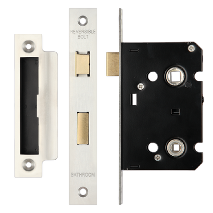ERA Valiant Bathroom Lock Square End 64mm Case Satin - Satin Stainless Steel