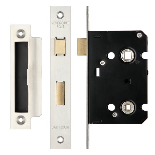 ERA Valiant Bathroom Lock Square End 64mm Case Satin - Satin Stainless Steel