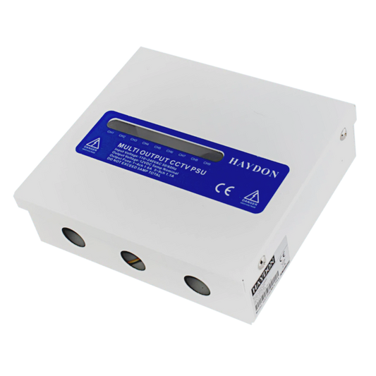 HAYDON MARKETING CCTV Boxed Power Supply Multi Way Flexible Up To 9 Way 12VDC Max Output 5 Amp HAY-PSUMULTI-5A - White