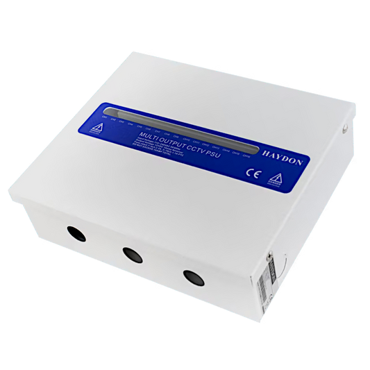 HAYDON MARKETING CCTV Boxed Power Supply Multi Way Flexible Up To 16 Way 12VDC Max Output 10Amp HAY-PSUMULTI-10A - White